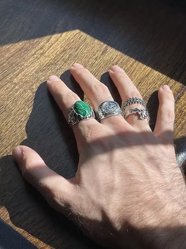 Ring Of Fire Punk Emerald Ring Combo Size ONE SIZE - 3 Thumbnail