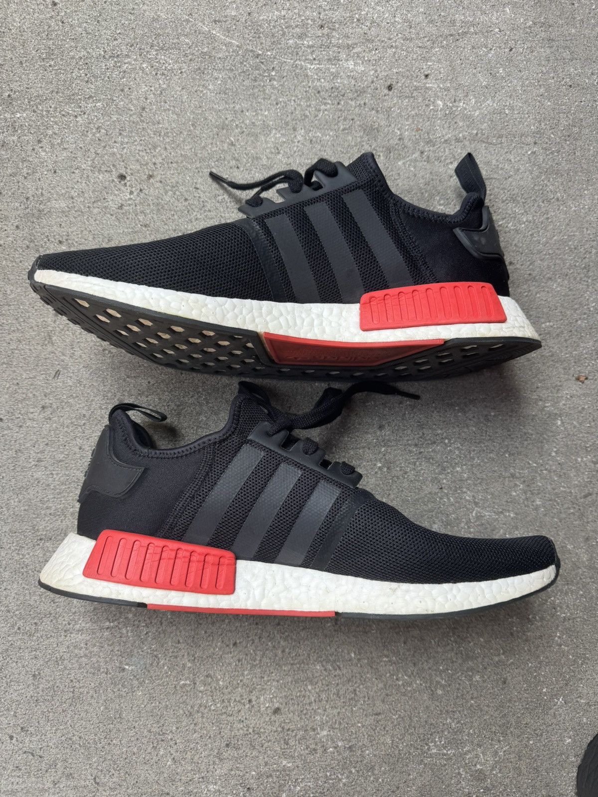 ADIDAS NMD R1 BLACK RED BRED SIZE 14