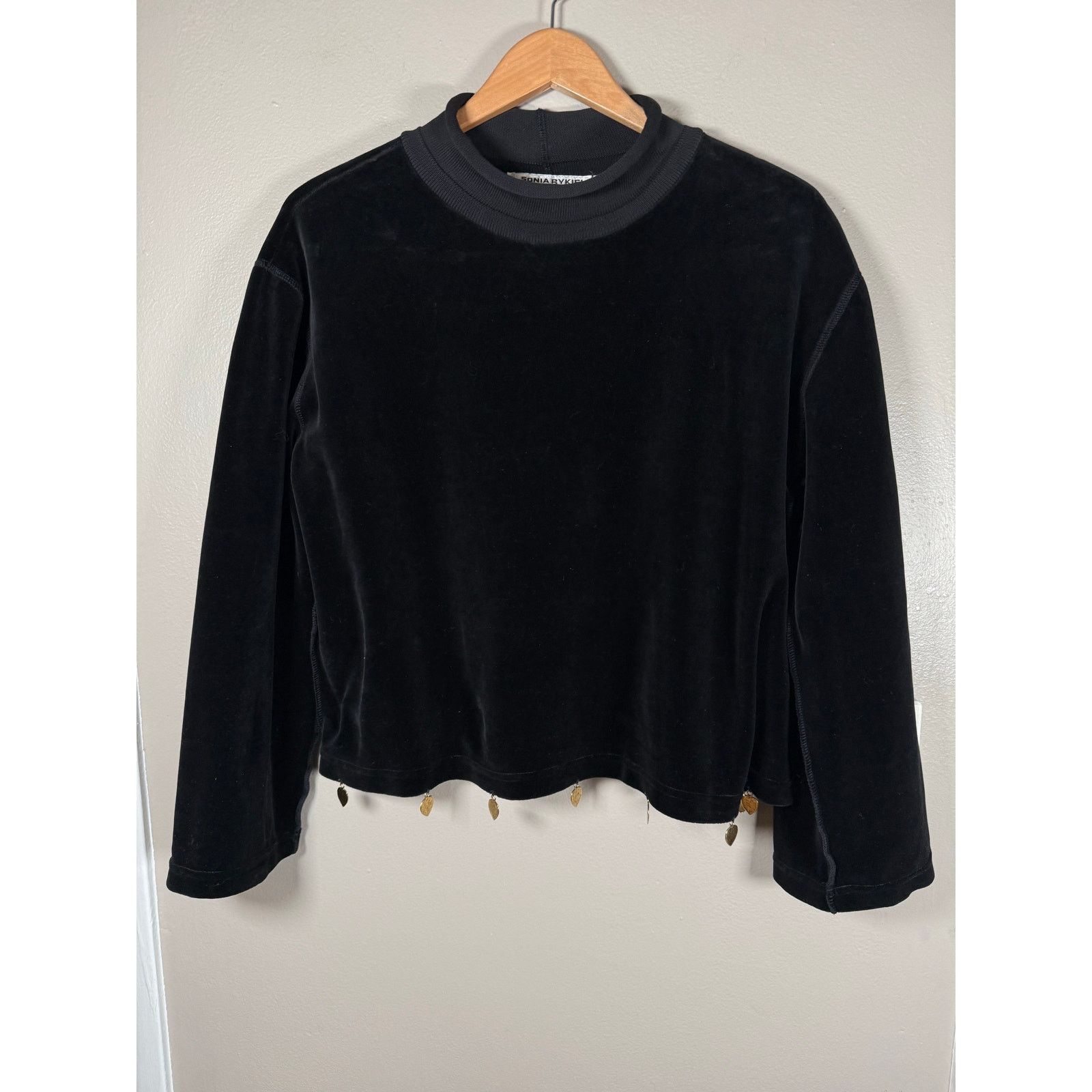 Sonia Rykiel Sonia Rykiel Velvet Funnel Neck Top w/Gold Heart Charms L Size L / US 10 / IT 46 - 3 Thumbnail