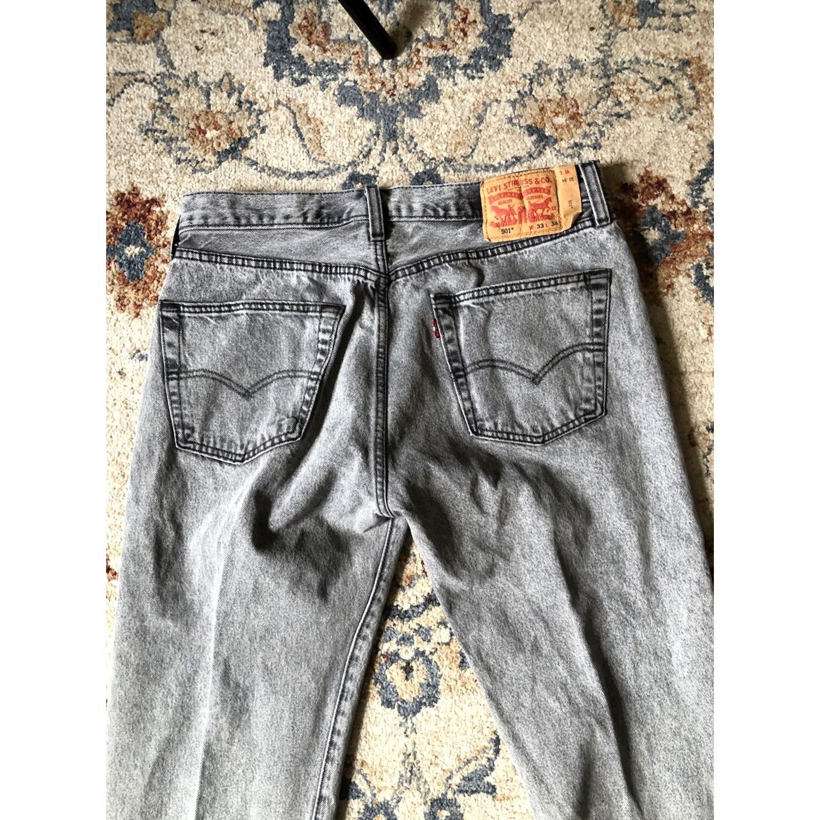 Levi's Levi's 501 Jeans Gray Denim Pants 33x34 Button Fly Straight Regular Mens Size US 33 - 7 Thumbnail