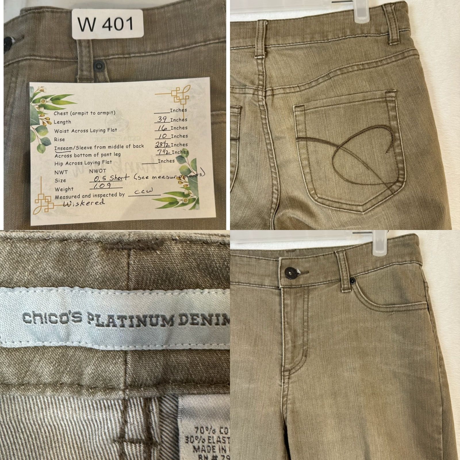 Vintage Chico's Platinum Jeans Women's XS Tan Stretch Whiskered Straight Leg Denim Size 26" / US 2 / IT 38 - 8 Thumbnail