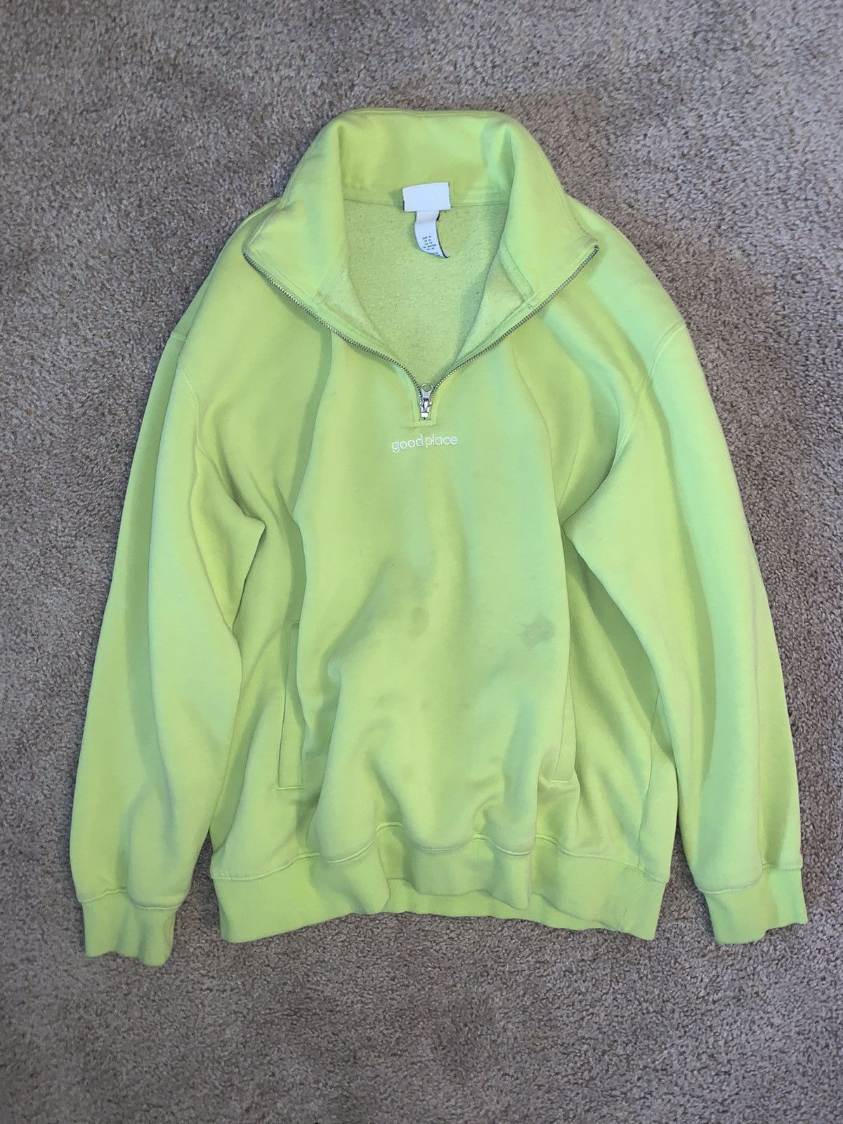 H&M GOODPLACE©️ LIME HI VIS 1/4 QUARTER ZIP HENLEY FLEECE Size US XL / EU 56 / 4 - 1 Thumbnail