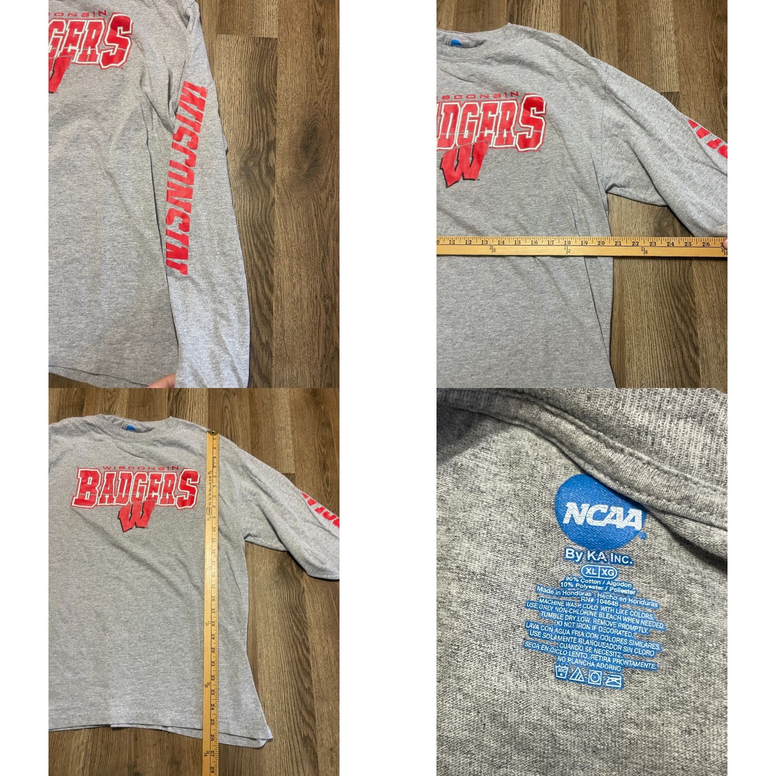 NCAA NCAA Shirt, Men’s XL, Gray, Long Sleeve, Wisconsin Badger, Crew Neck, Cotton, Machine Washable, Regular Fit, Solid, T-Shirt, Department: Men Size US XL / EU 56 / 4 - 8 Thumbnail