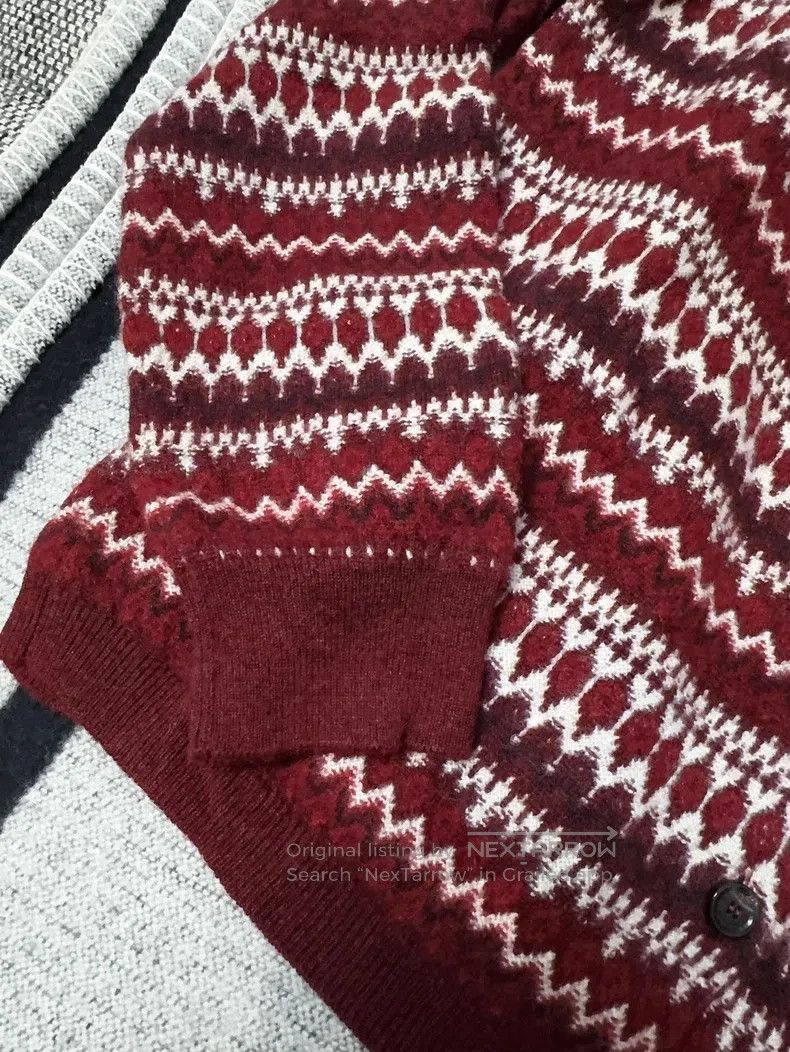 Loro Piana Loro Piana Holiday Limited Wine Red Fair Isle Knit Wool an Size S / US 4 / IT 40 - 4 Thumbnail