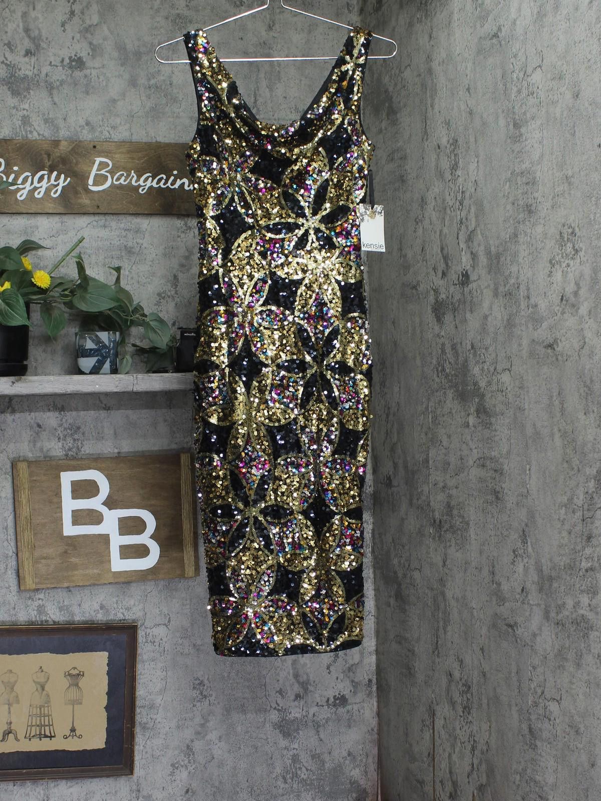 Nwt Kensie Sleeveless Cocktail Dress Black / Gold Multi 2