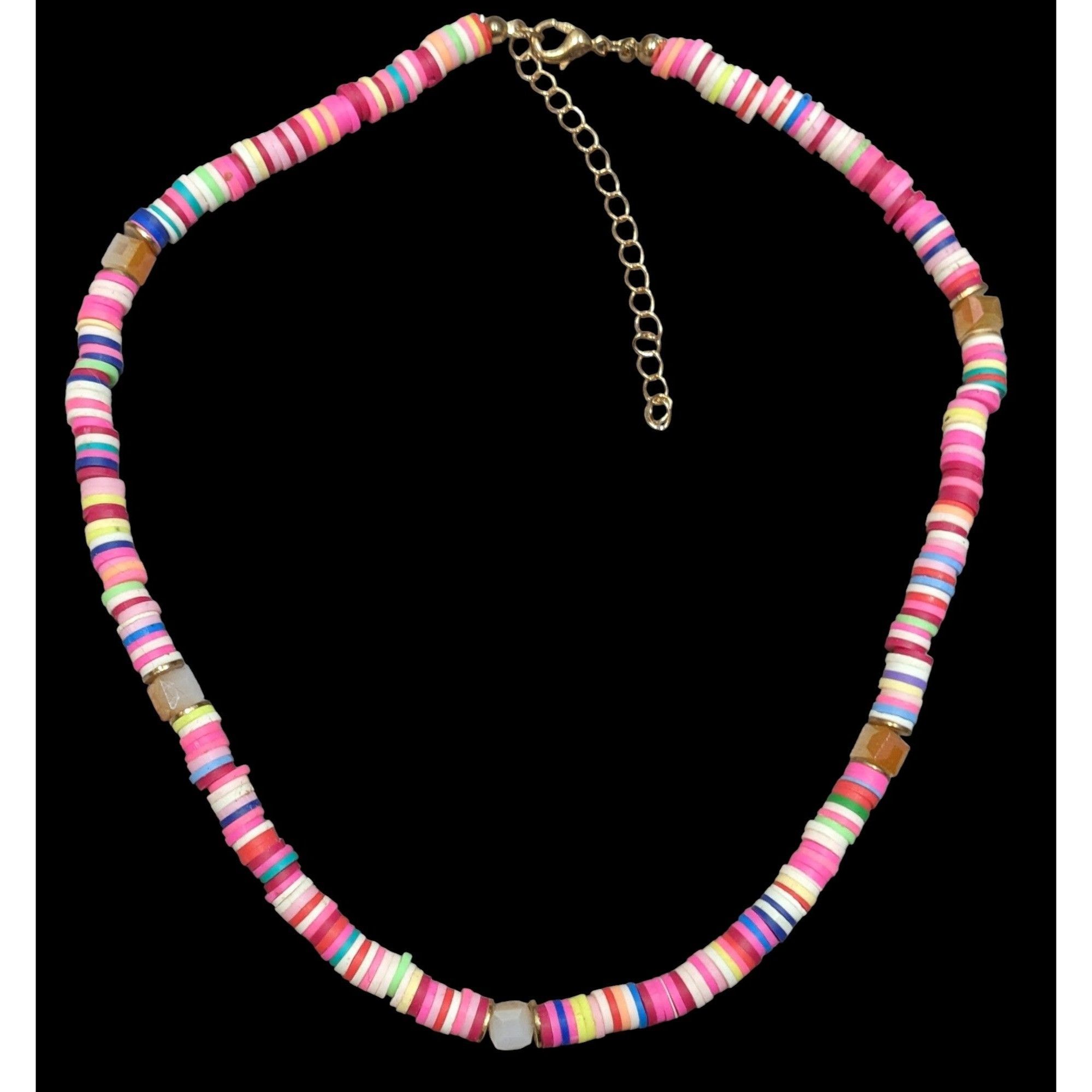 Other Pink Vinyl Disc Beaded Necklace With Faceted Glass Accents Size ONE SIZE - 1 Thumbnail