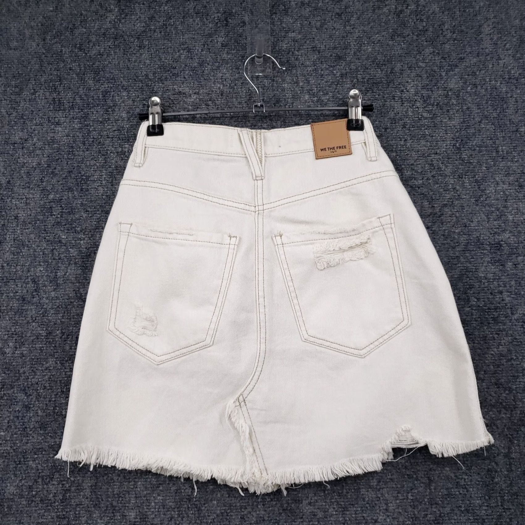 Vintage We The Free Skirt Womens 24 White Button Fly Cut Off Mini Short Denim Skirt Size 42" / US 20 - 2 Thumbnail