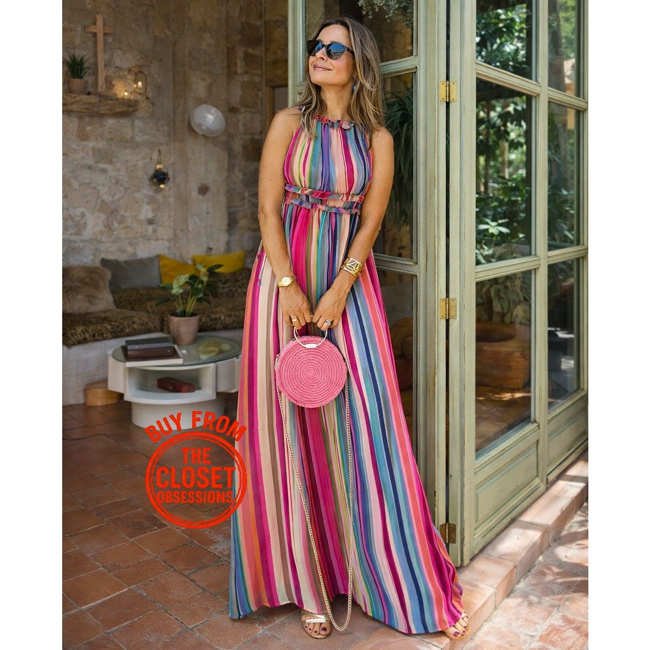 Mango MANGO Resort Stripe Halter Maxi Vacation Dress NWT Size S / US 4 / IT 40 - 3 Thumbnail
