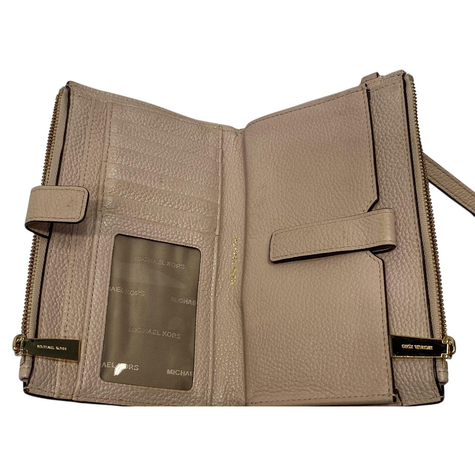 Michael Kors Michael Kors wallet double zip pebbled leather wristlet tan Size ONE SIZE - 4 Thumbnail