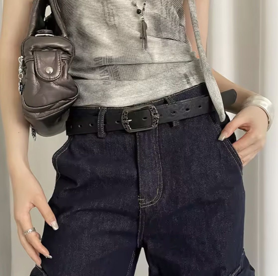 Other Stylish pU Leather Belt with Decorative Buckle Size ONE SIZE - 3 Thumbnail