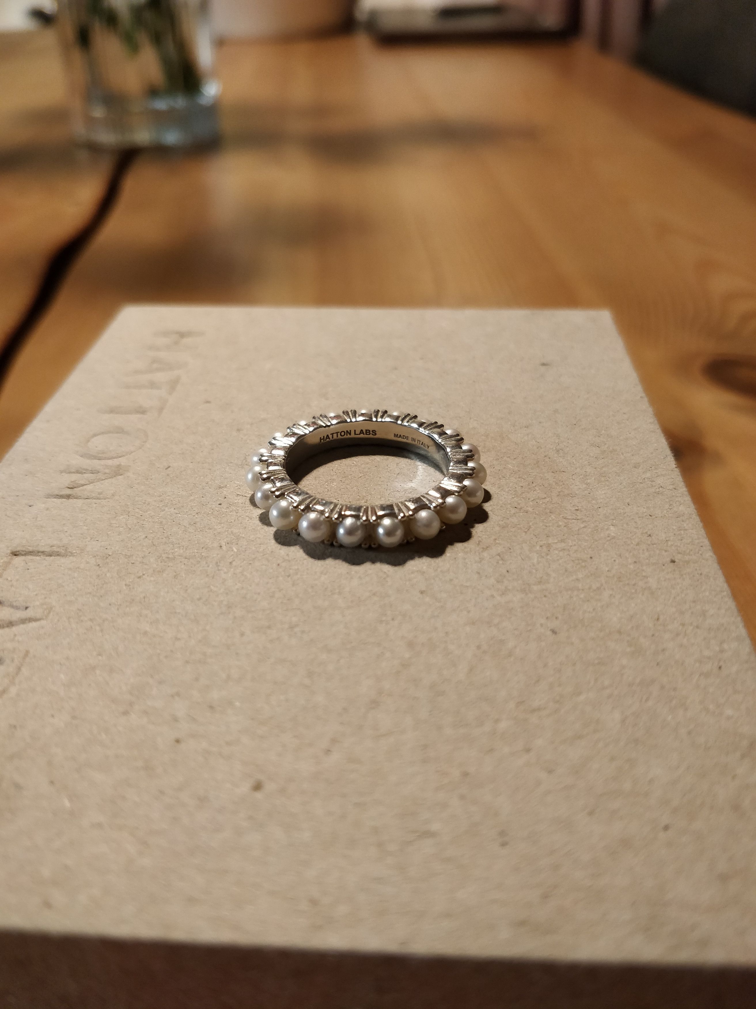 image of Jewelry Hatton Labs Silver Pearl Eternity Ring Size 9 Us, Men's