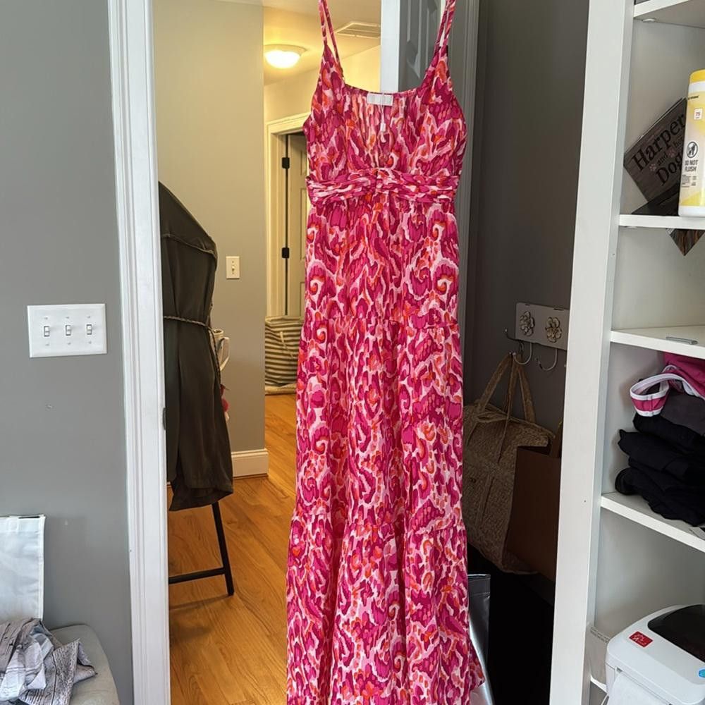 Designer Floral Print Maxi Dress With v Neck in Pink Size S / US 4 / IT 40 - 4 Thumbnail