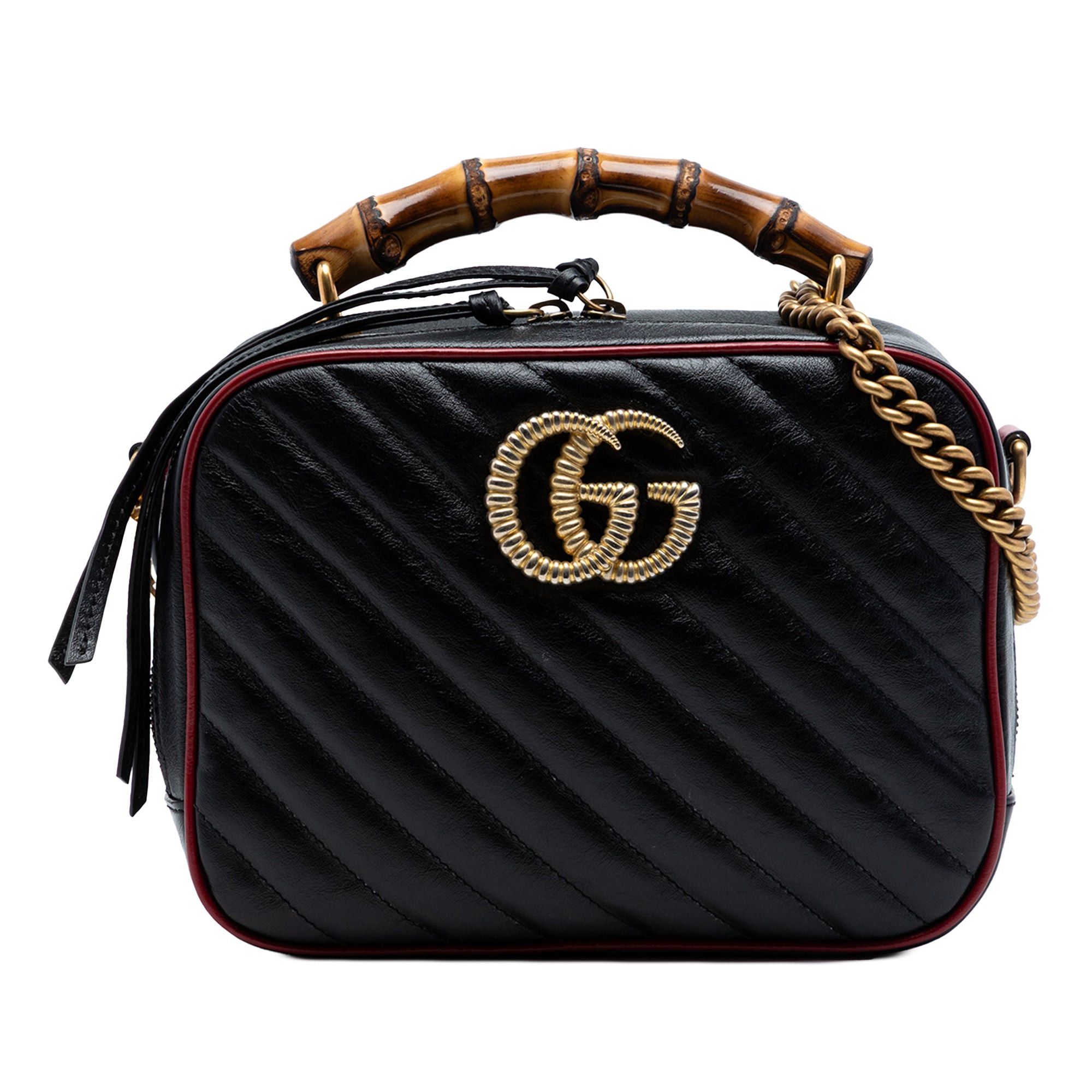 Gucci Small GG Marmont Matelasse Diagonal Leather Torchon Bamboo Satchel Size ONE SIZE - 1 Thumbnail