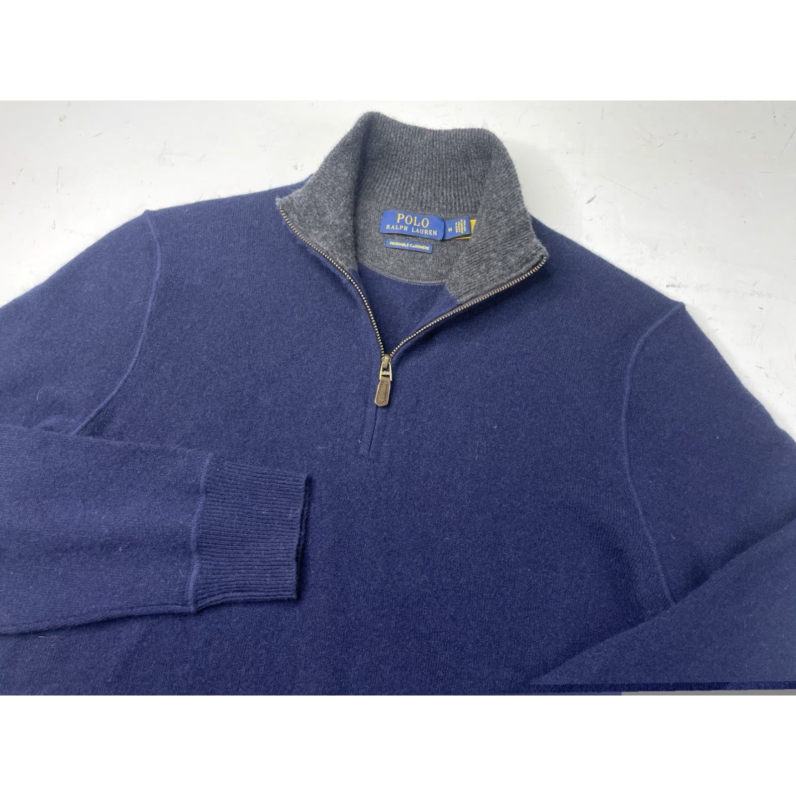 Polo Ralph Lauren Polo Ralph Lauren Mens Sweater Pullover 1/4 Zip Mock Neck Long Sleeve Cashmere Blue 100% Washable Knit Logo Regular Size M Size US M / EU 48-50 / 2 - 2 Thumbnail