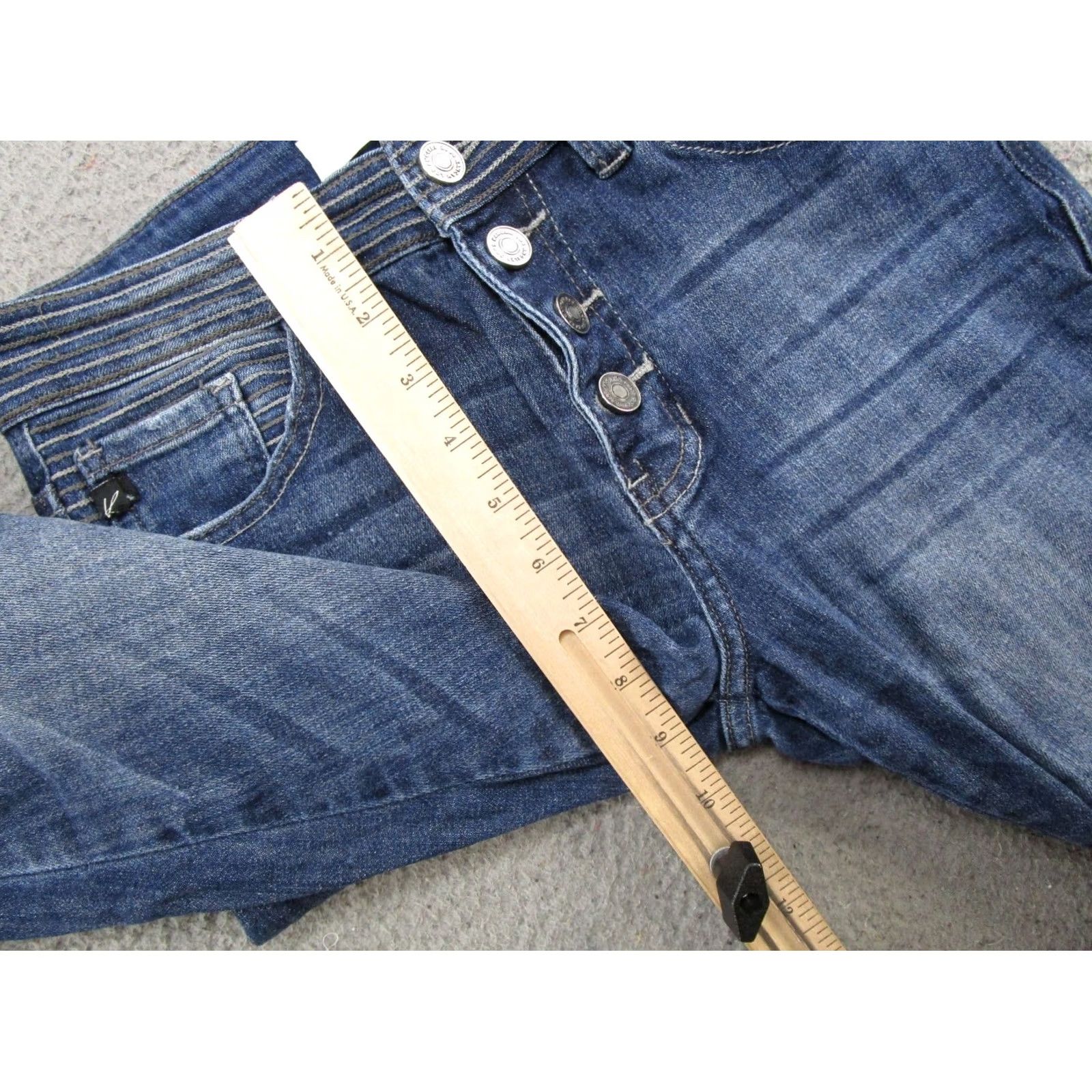 Vintage Kancan Jeans Womens Size 26/5 Button Fly Blue Distressed Denim Stretch Skinny Regular Jeans Size 26" / US 2 / IT 38 - 7 Thumbnail