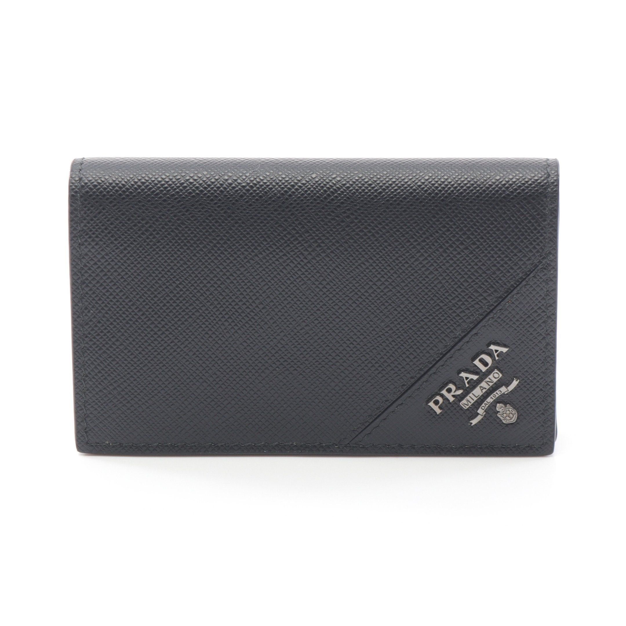 Prada Prada Saffiano Metal Card Case Name Holder Leather Black Size ONE SIZE - 1 Thumbnail