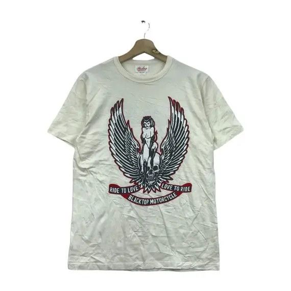 Japanese Brand Vtg 90’ BLACKTOP MOTORCYCLE Made In USA Nude Tee Shirt Size US S / EU 44-46 / 1 - 1 Thumbnail