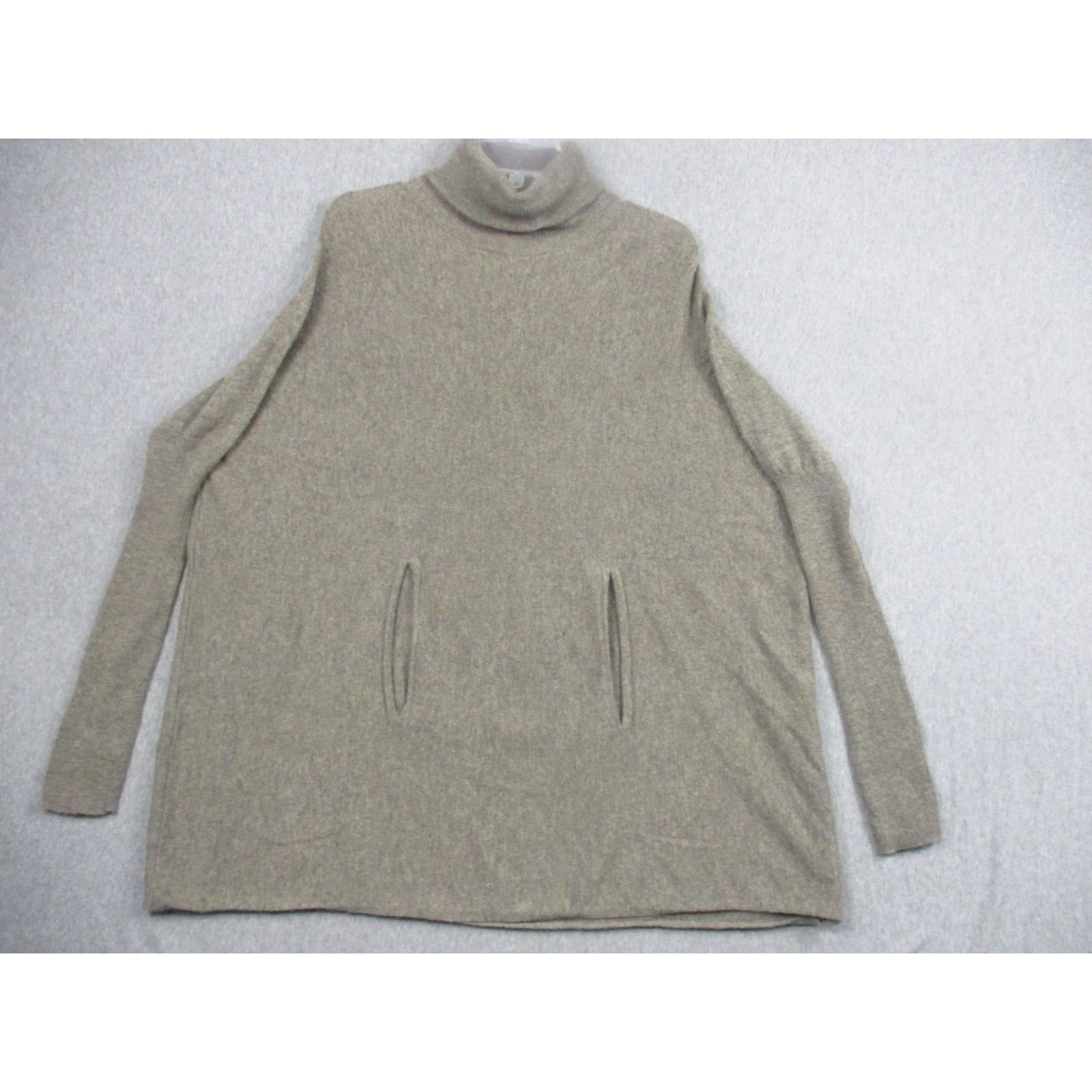 Vintage Garnet Hill Sweater Womens XS Beige Turtleneck Tunic Pockets Merino Cashmere Wool Blend Knit Long Sleeve Regular Size XS / US 0-2 / IT 36-38 - 2 Thumbnail