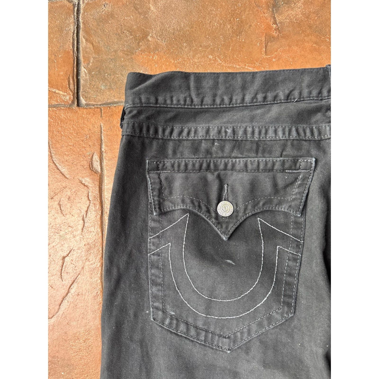 True Religion Y2K True Religion Ricky Straight Jeans Mens 42x27 Black Denim Button Zip Pockets Logo USA Straight 42 Mens Size US 42 / EU 58 - 5 Thumbnail