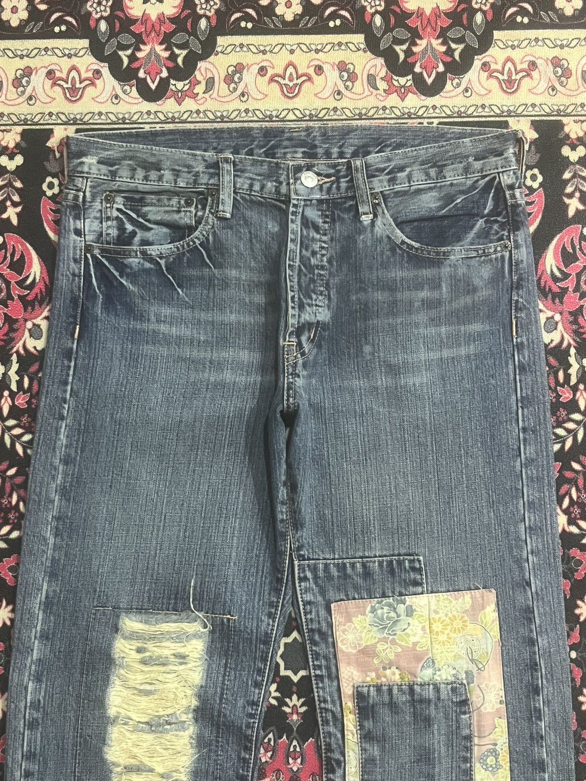 Takeo Kikuchi Japan Takeo Kikuchi Distressed Patches Blue Washed Jeans Size US 33 - 4 Thumbnail
