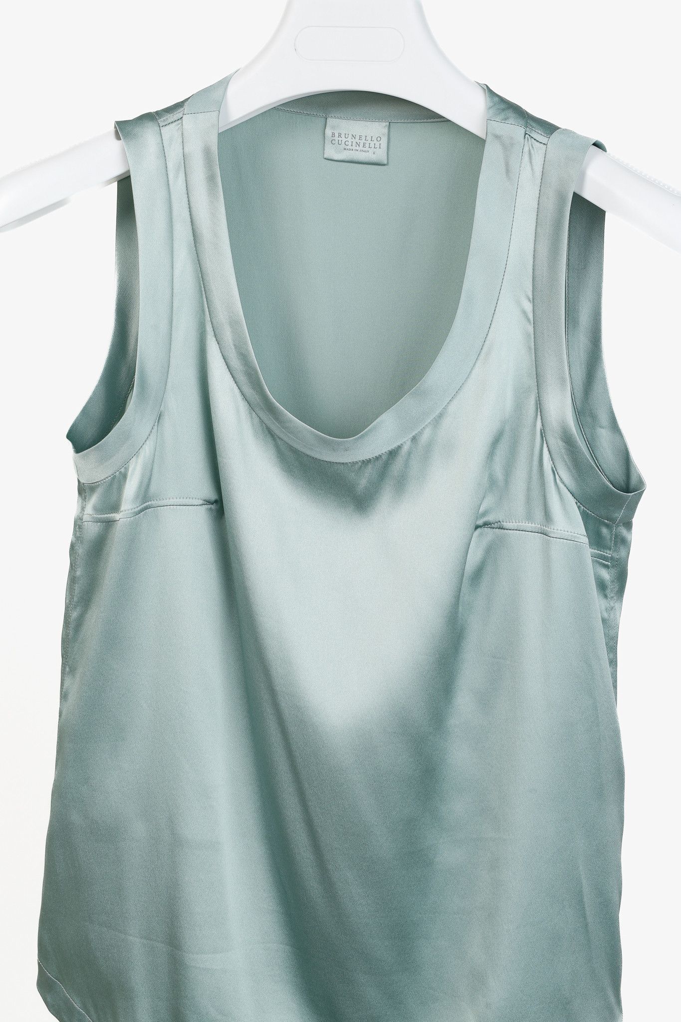 Brunello Cucinelli Brunello Cucinelli Mint Stretch Silk Satin Sleeveless Top Size S / US 4 / IT 40 - 3 Thumbnail