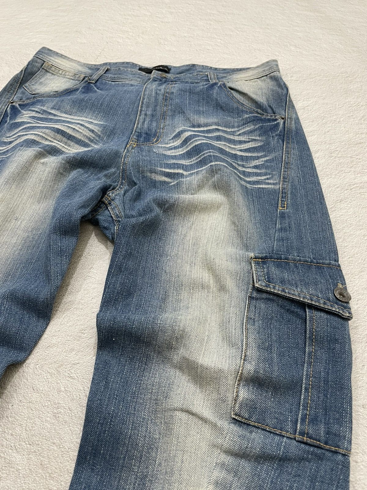 If Six Was Nine 2000s Cargo Monkey Pants Stonewash Denim Y2K Size US 33 - 3 Thumbnail