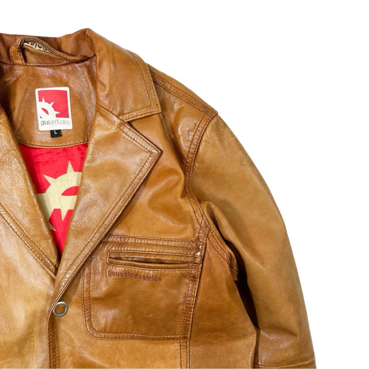 Vintage Vintage 00s Y2K Gsuss Industries Tan Leather Button Up Size US L / EU 52-54 / 3 - 3 Thumbnail
