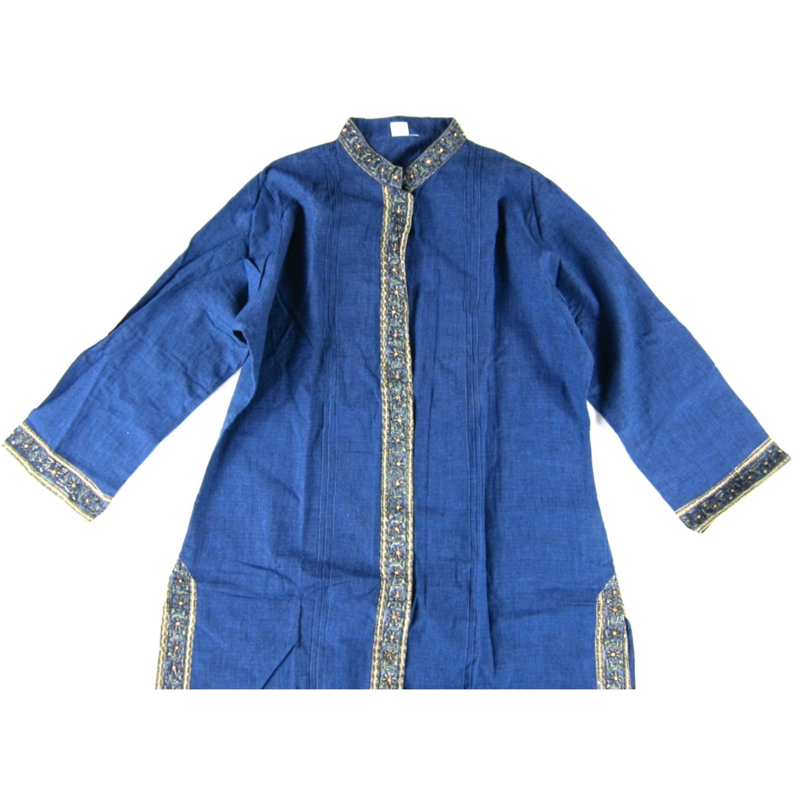 Vintage VINTAGE Kilol Shirt Women M Blue 100% Cotton Tunic Kurta Dress Midi Kaftan Floral Button Up Henley 3/4 Sleeve Fall Spring Summer Winter Fashion Women Size M / US 6-8 / IT 42-44 - 4 Thumbnail