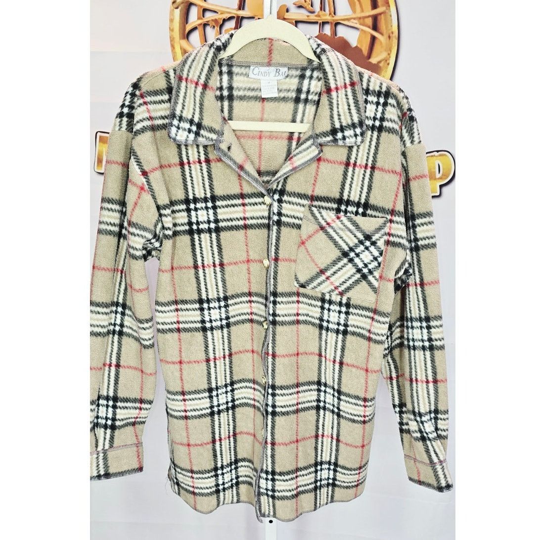 Other Cindy Bai Beige Plaid Fleece Button-Up Jacket Size Medium Size M / US 6-8 / IT 42-44 - 2 Thumbnail