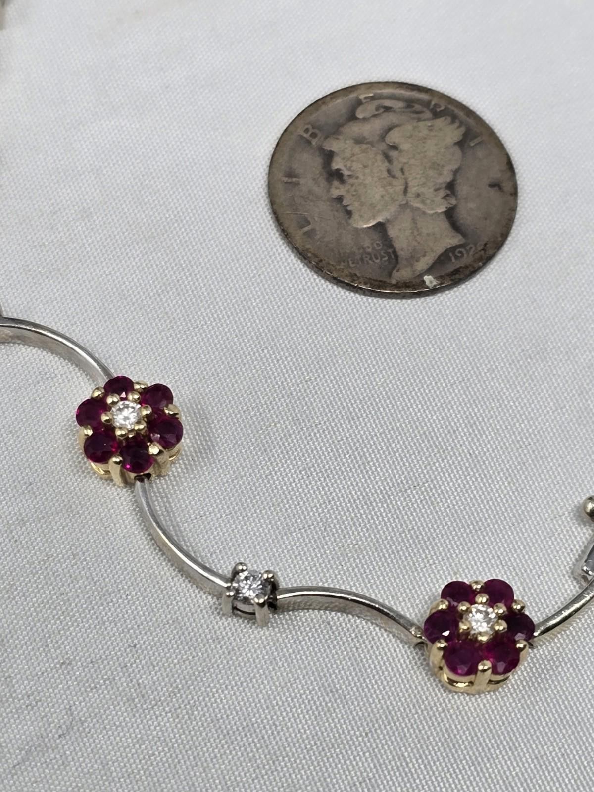 Other Ryan Gems 14K Gold 1.77 ctw Ruby Diamond Flower Bracelet Size ONE SIZE - 3 Thumbnail