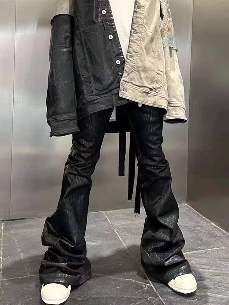 Japanese Brand Streetwear Black Wax Leather Strecth Jeans Size US 34 / EU 50 - 1 Thumbnail