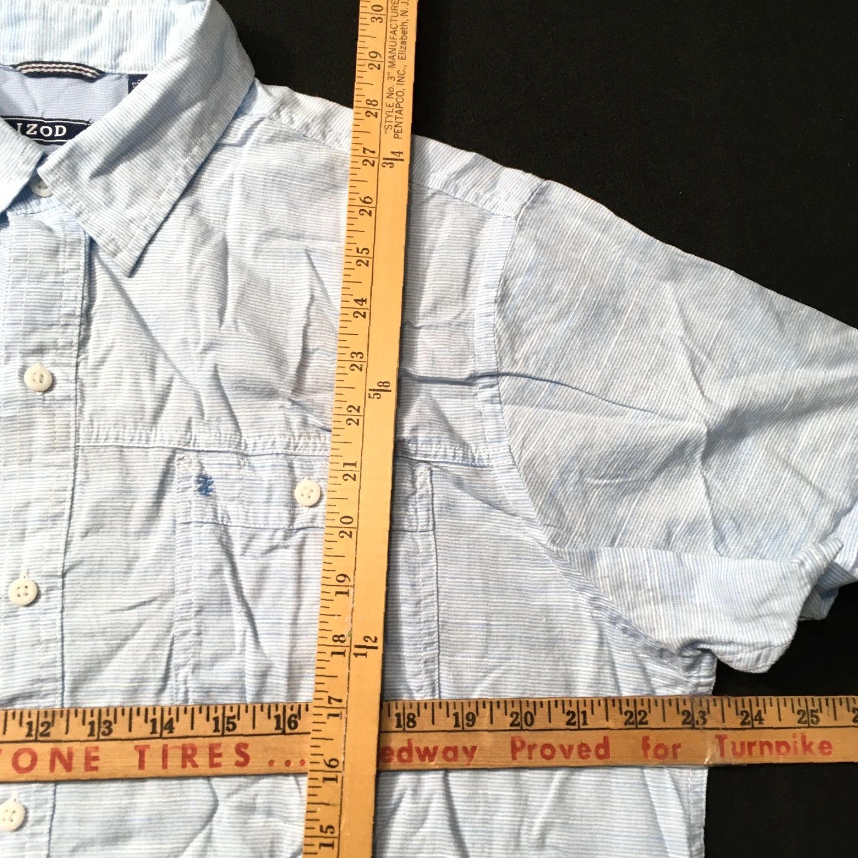 Izod IZOD Shirt Large Powder Blue Woven Button-Down Short Sleeve Top Mens Regular Size Blue Cotton Check Polo Rugby Pocket Size US L / EU 52-54 / 3 - 3 Thumbnail