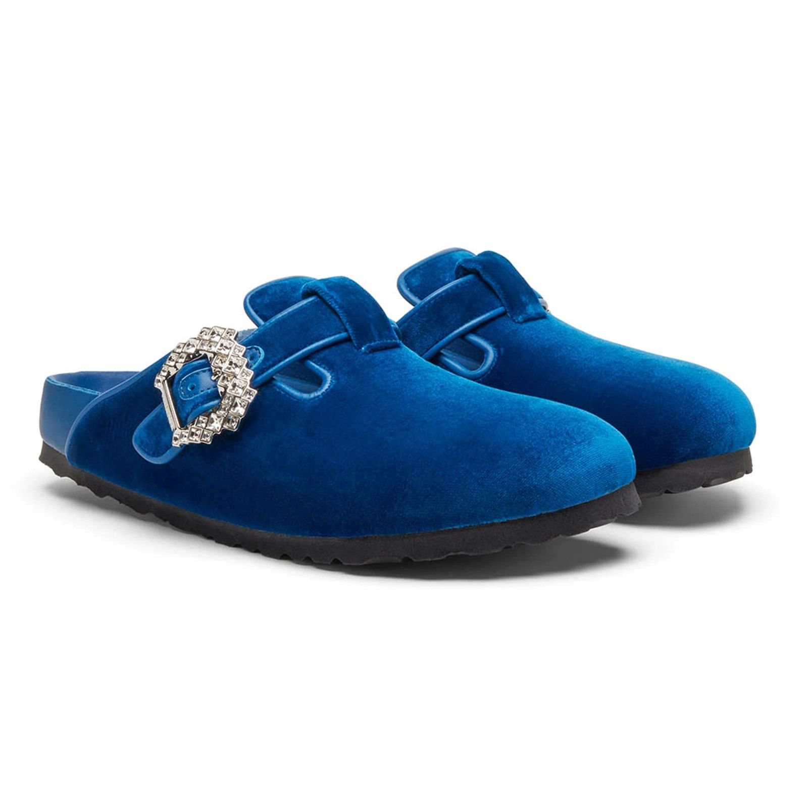 Manolo Blahnik Birkenstock Boston Crystal Buckle Velvet Backless Mule 37 Size US 7 / IT 37 - 1 Thumbnail