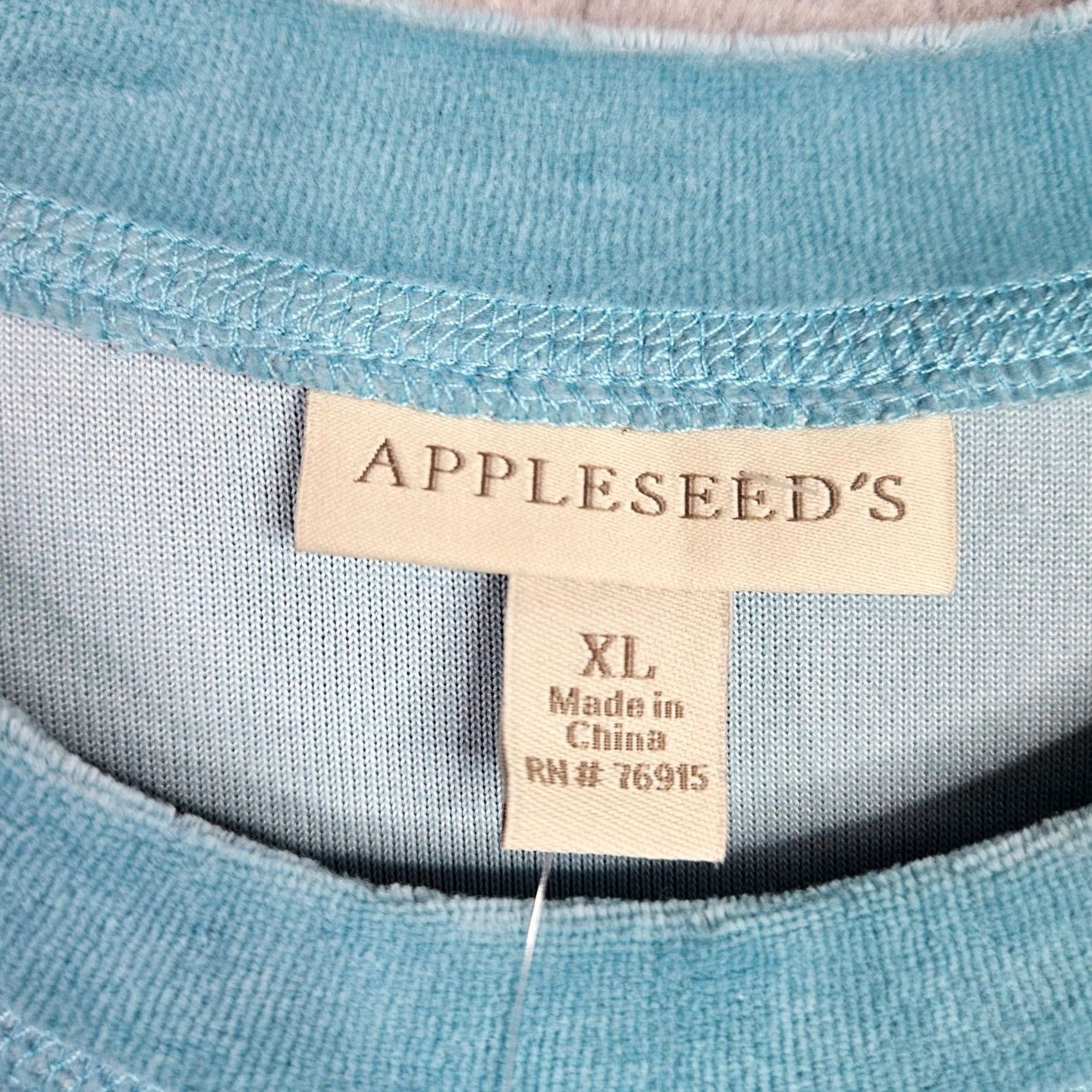 Vintage Appleseed's Women XL Light Aqua Velour Long Sleeve Sweatshirt Pullover Casual Blue White Tags/Label? Size XL / US 12-14 / IT 48-50 - 6 Thumbnail