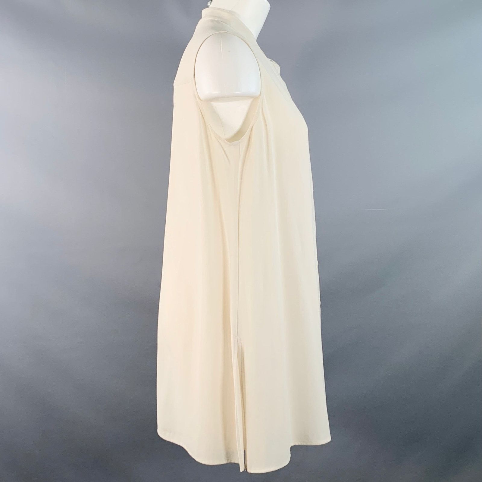 Eileen Fisher Size M Beige Silk Crepe Sleeveless Collarless Dress Top Size M / US 6-8 / IT 42-44 - 2 Thumbnail