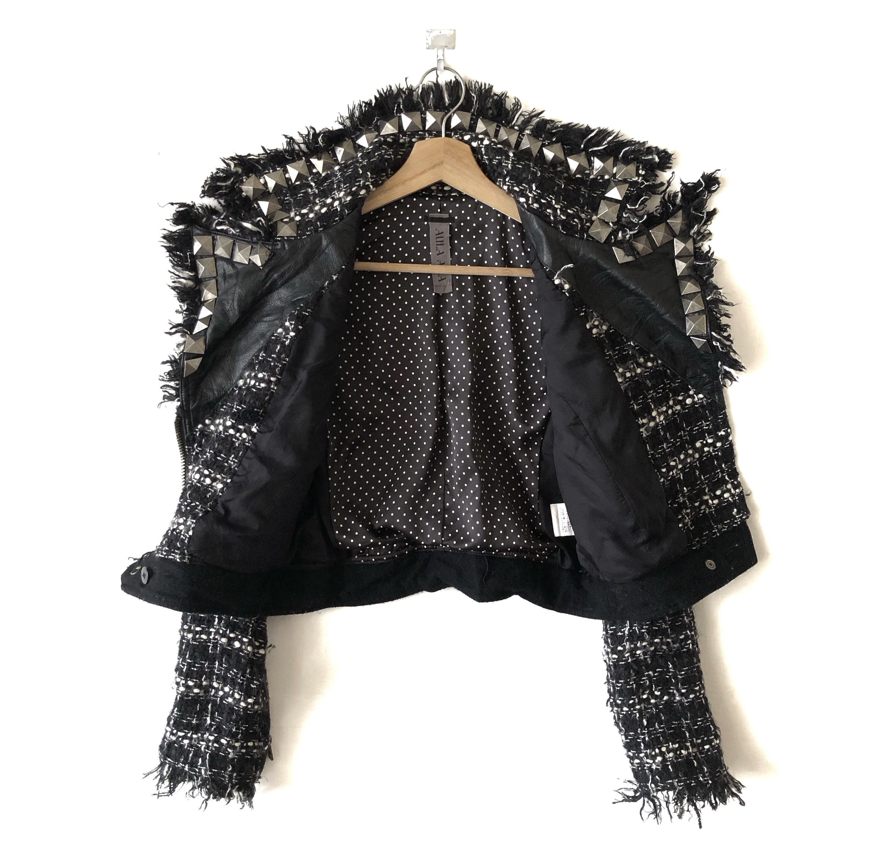 Japanese Brand RARE🔥JAPAN AULA AILA COW LEATHER TWEED STUDS DOUBLE COLLAR Size XS / US 0-2 / IT 36-38 - 2 Thumbnail