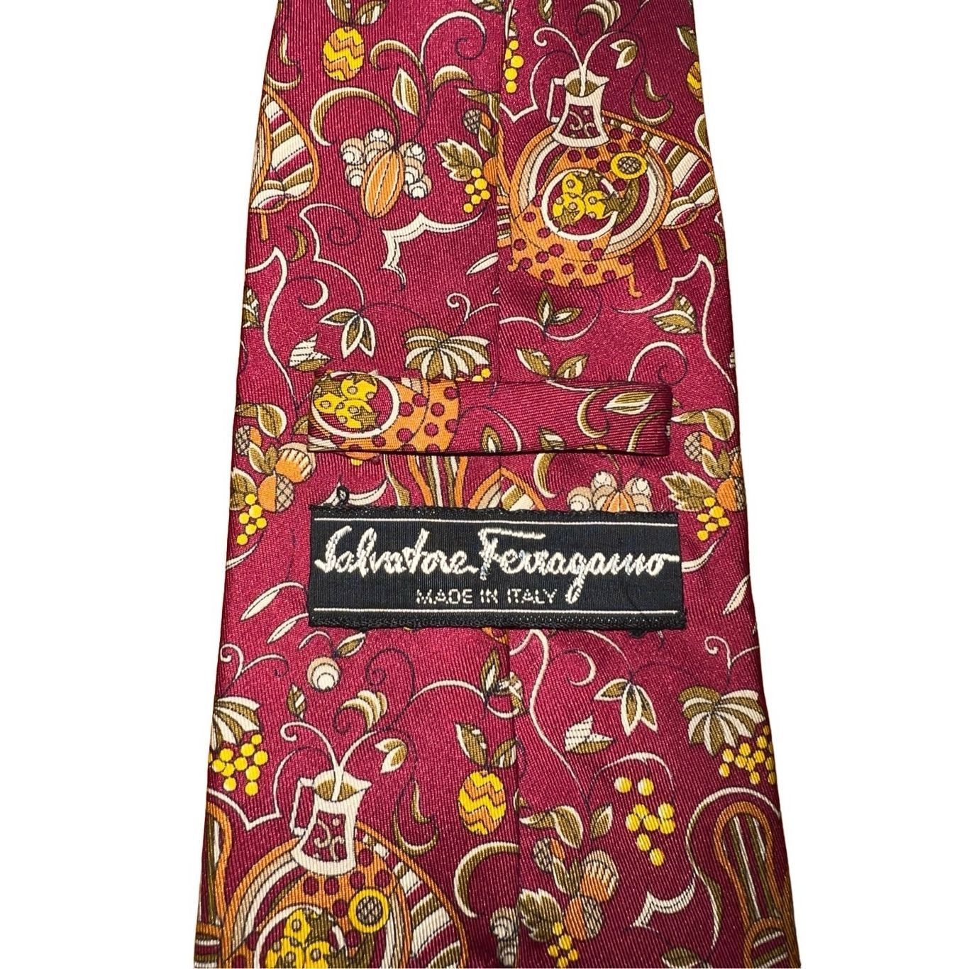 Salvatore Ferragamo Salvatore Ferragamo Red Fall Harvest Print Handmade Neck Tie Size ONE SIZE - 3 Thumbnail