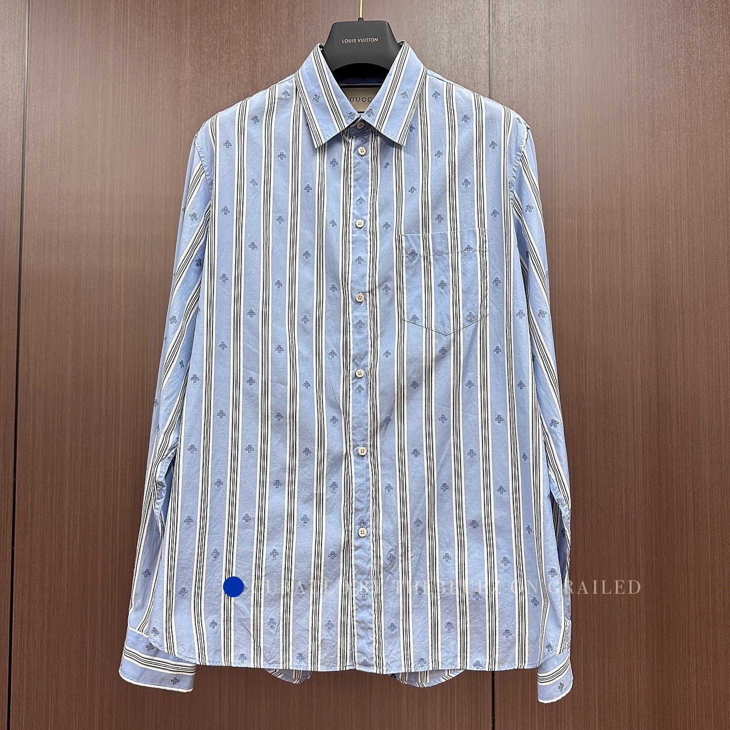 Gucci gucci blue striped embroidered bee shirt | Grailed