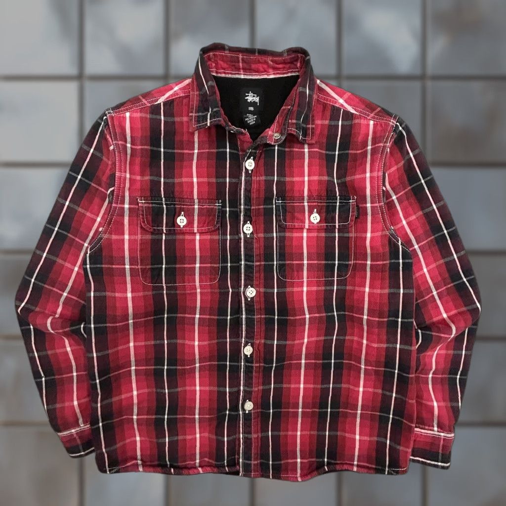 Vintage VINTAGE Stussy Shirt Jacket Mens Small Plaid Fleece Lined Button Up Flannel Shacket 90s Red Womens? Mens Size US S / EU 44-46 / 1 - 1 Thumbnail