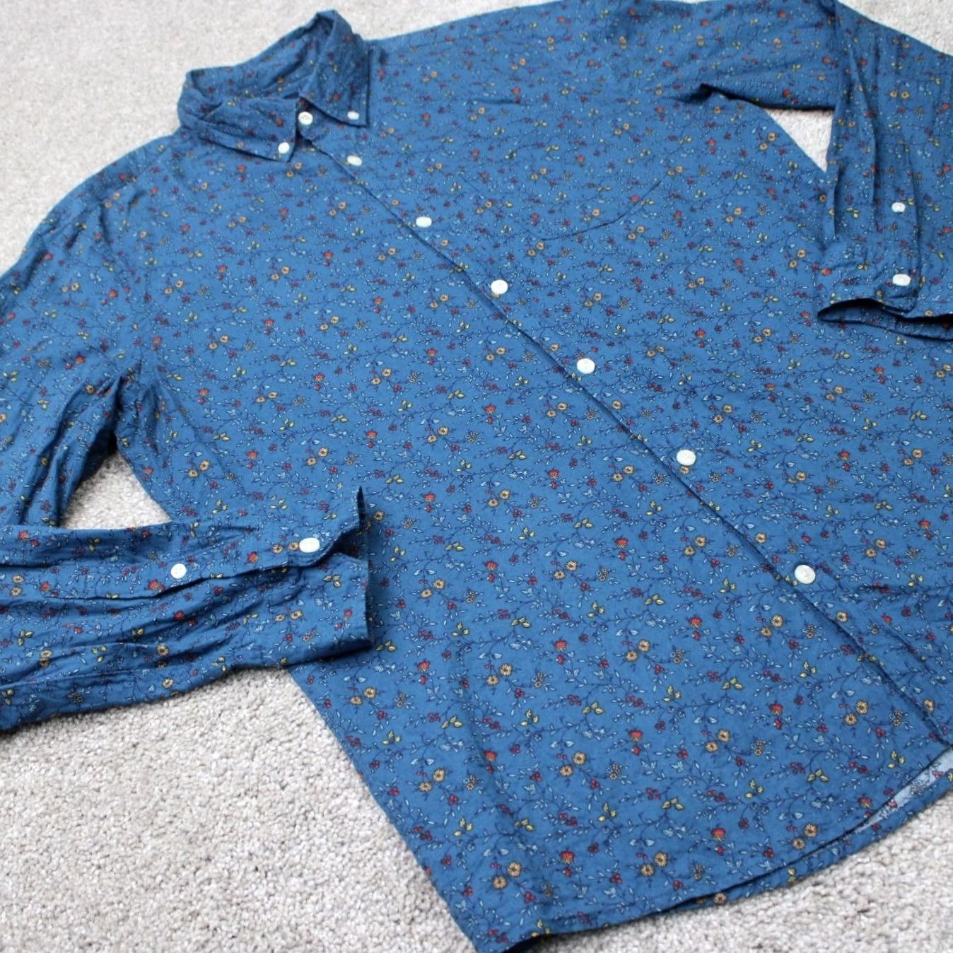 Gap Gap Shirt Mens Large Blue Floral Slim Fit 100% Cotton Long Sleeve Button Down Size US L / EU 52-54 / 3 - 6 Thumbnail