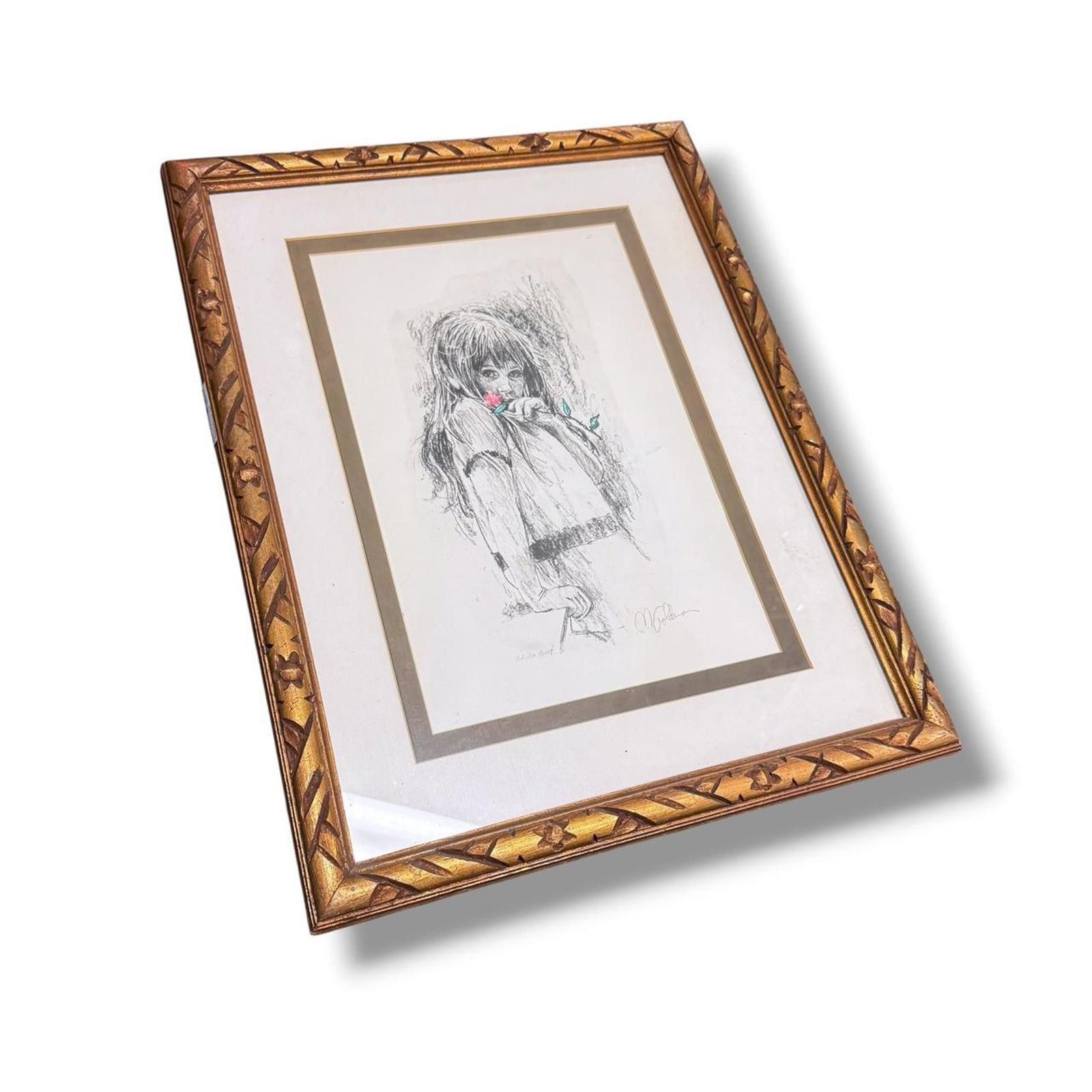 Other Vintage Milton Goldman Signed Framed Girl with Rose Artwork Size ONE SIZE - 1 Thumbnail