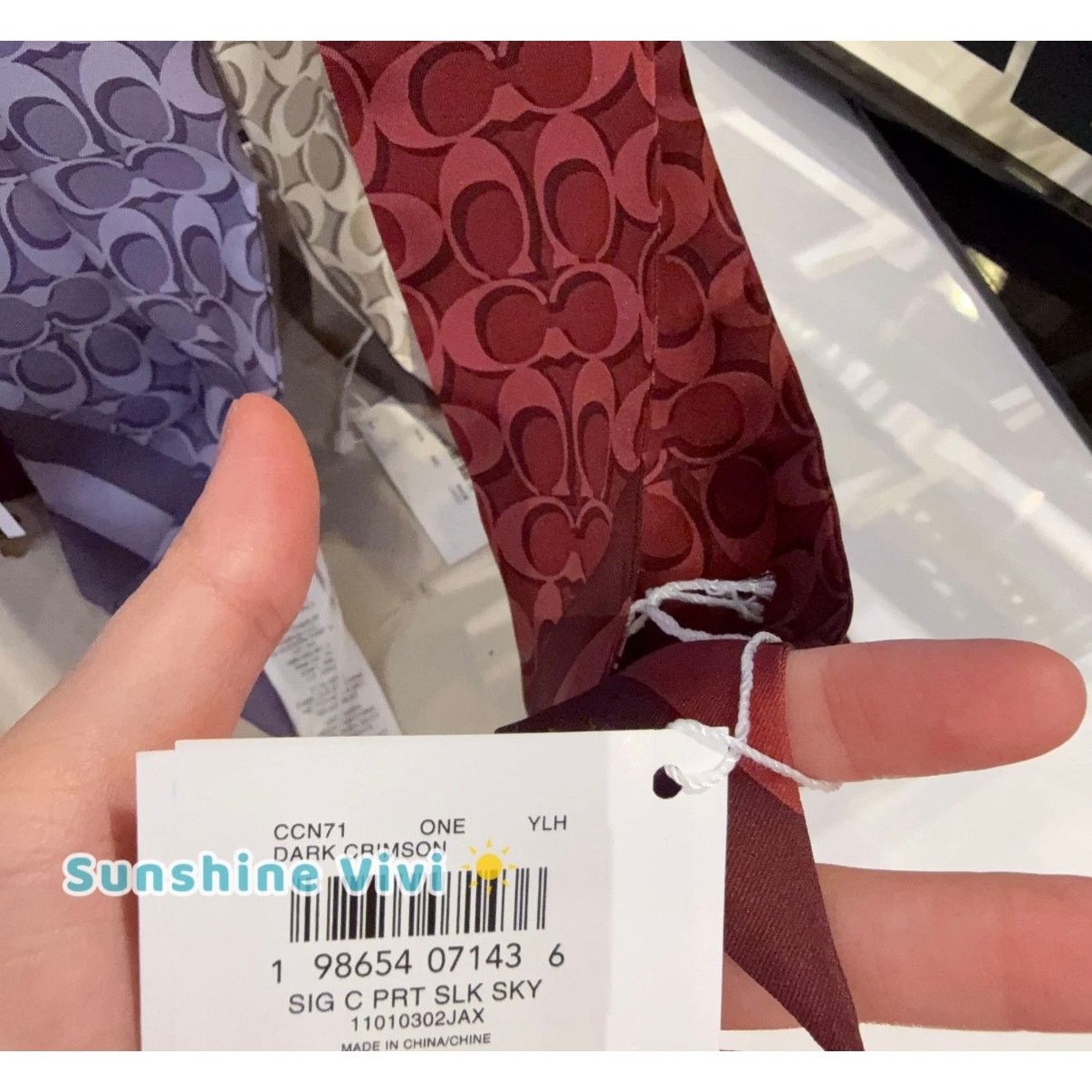 Coach NWT Coach Signature Silk Skinny Scarf CCN71 dark carmson Size ONE SIZE - 4 Thumbnail