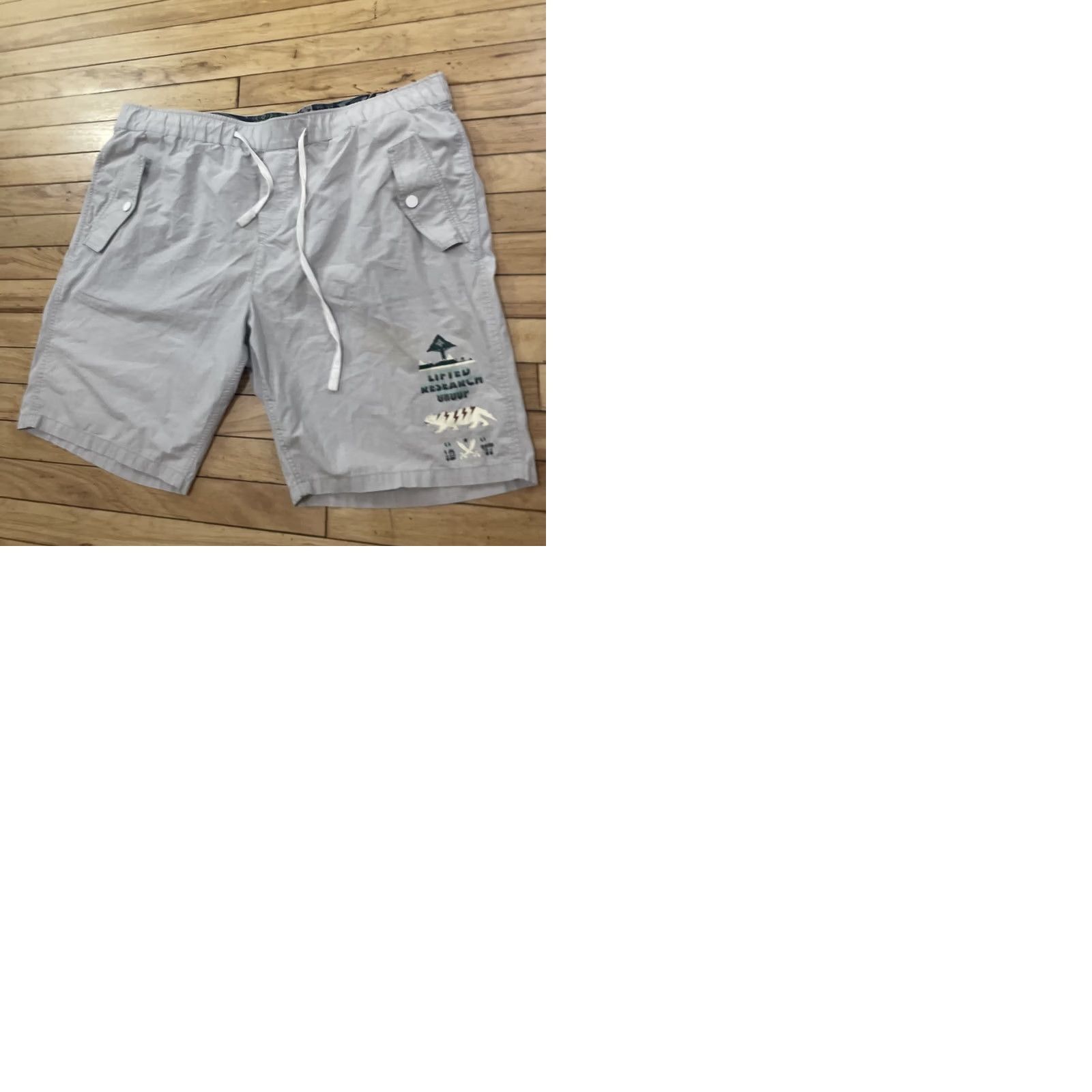 Vintage LRG Cargo Shorts Men 4XL Lifted Research Group Cat Graphic Gray 44x10 Regular Cotton Drawstring Pockets Logo Fashion Casual Streetwear Mens Size US 39 - 11 Thumbnail