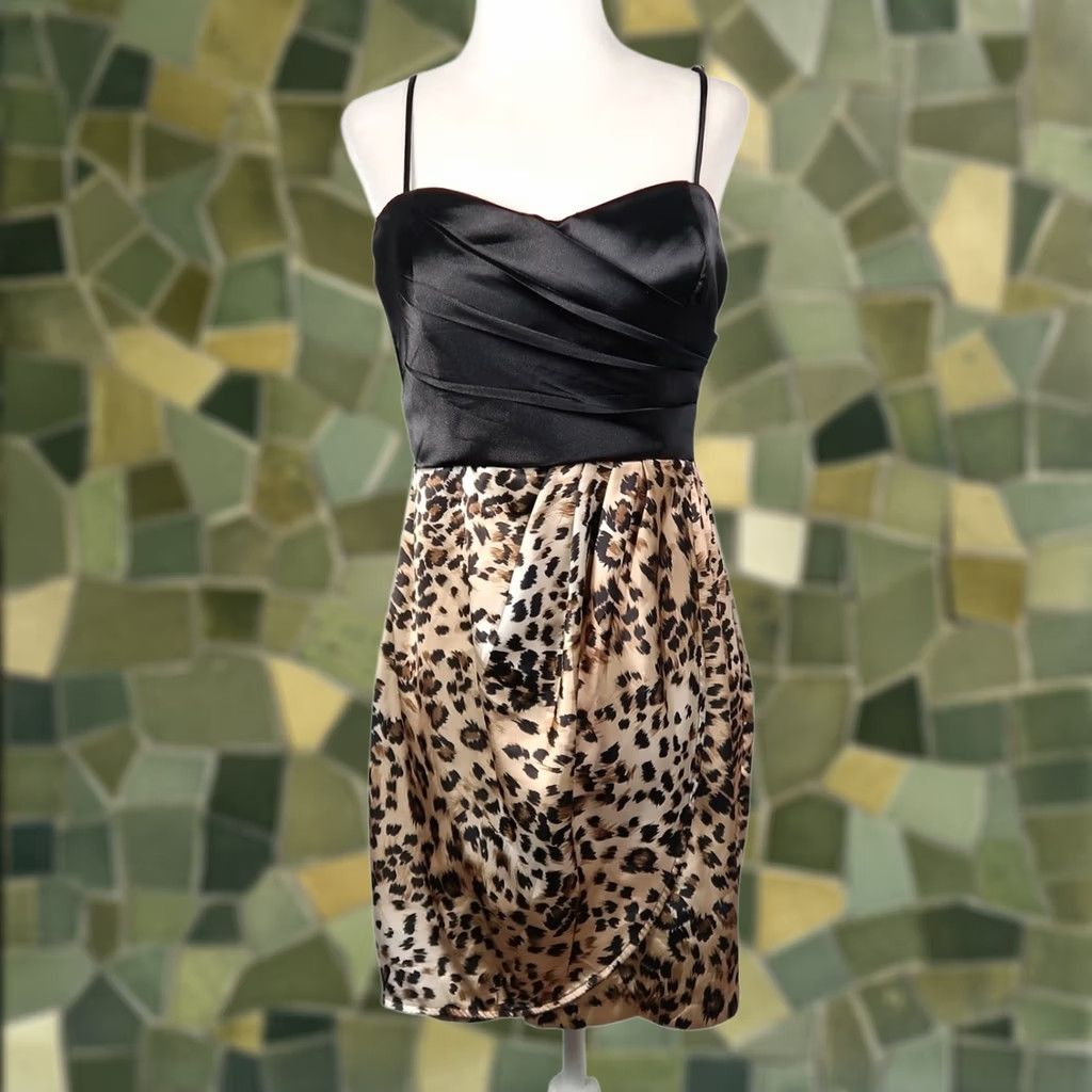 Vintage VINTAGE Speechless Black Leopard Satin Mini Party Dress 9 Women Satin Polyester Sleeveless Sweetheart Zip 90s Party/Cocktail Girls/Boys Womens Size M / US 6-8 / IT 42-44 - 1 Thumbnail