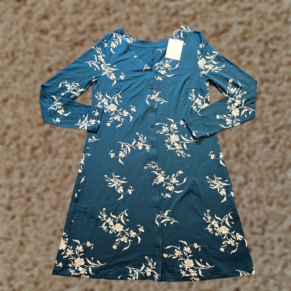 Vintage Garnet Hill Dress Womens S Green White FLoral Button Pockets Stretch Capsule Size S / US 4 / IT 40 - 1 Thumbnail