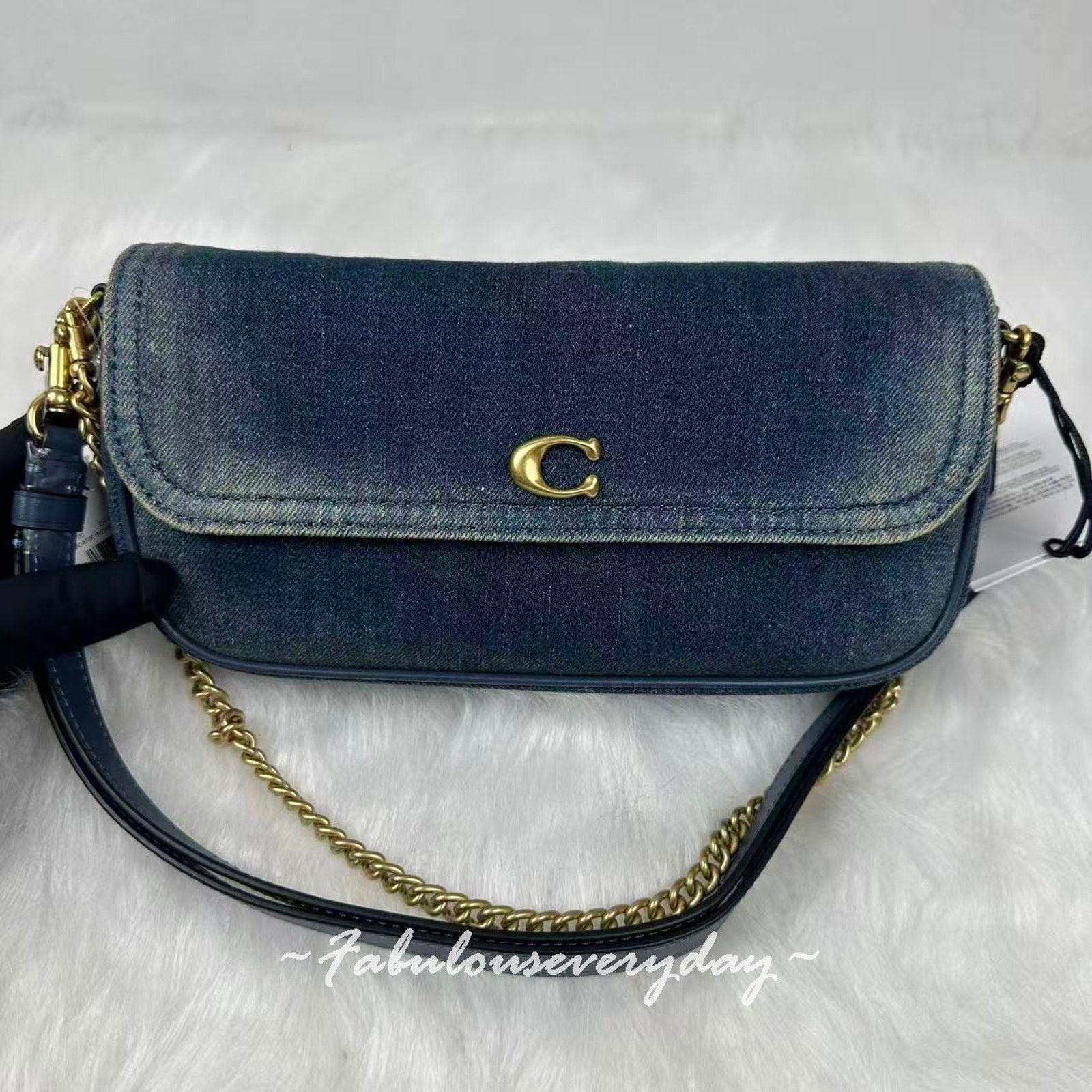 Coach Coach Brook Flap Chain In Loved Denim Shoulder Bag Gold/Blue Size ONE SIZE - 2 Thumbnail