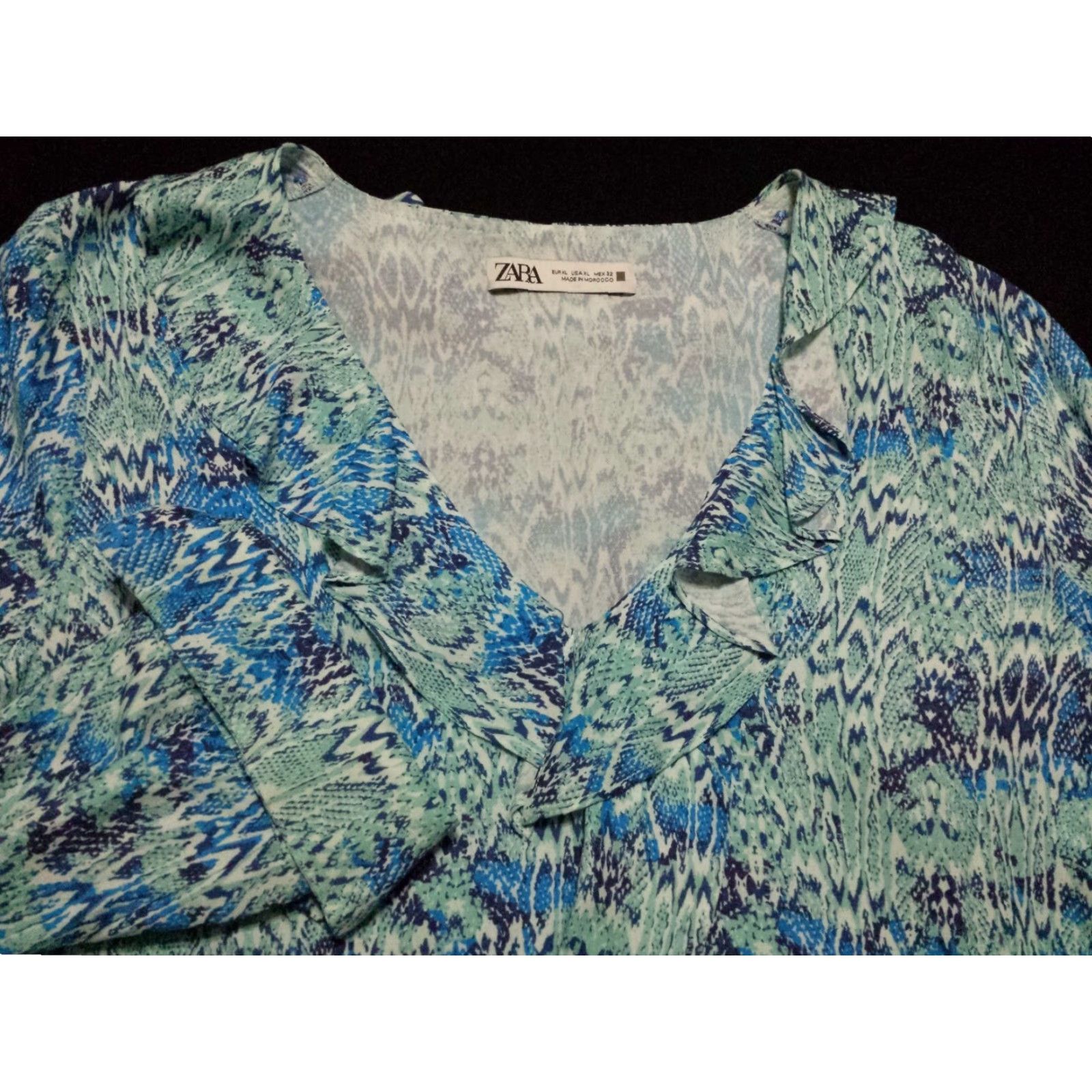 Zara Zara Blouse Womens XL Multicolor Geometric Long Sleeve V-Neck Ruffle Shirt Size XL / US 12-14 / IT 48-50 - 2 Thumbnail