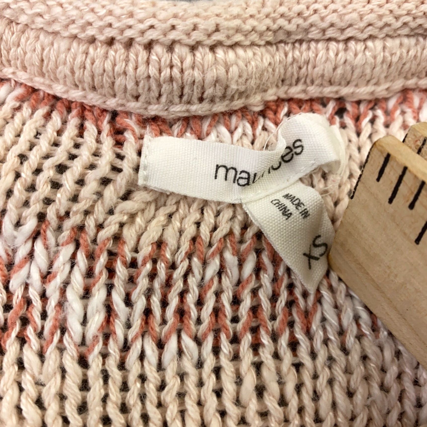 Vintage Maurices Sweater Adult XS Beige Knit Striped Henley Long Sleeve Fall Winter Spring Womens Size XS / US 0-2 / IT 36-38 - 3 Thumbnail