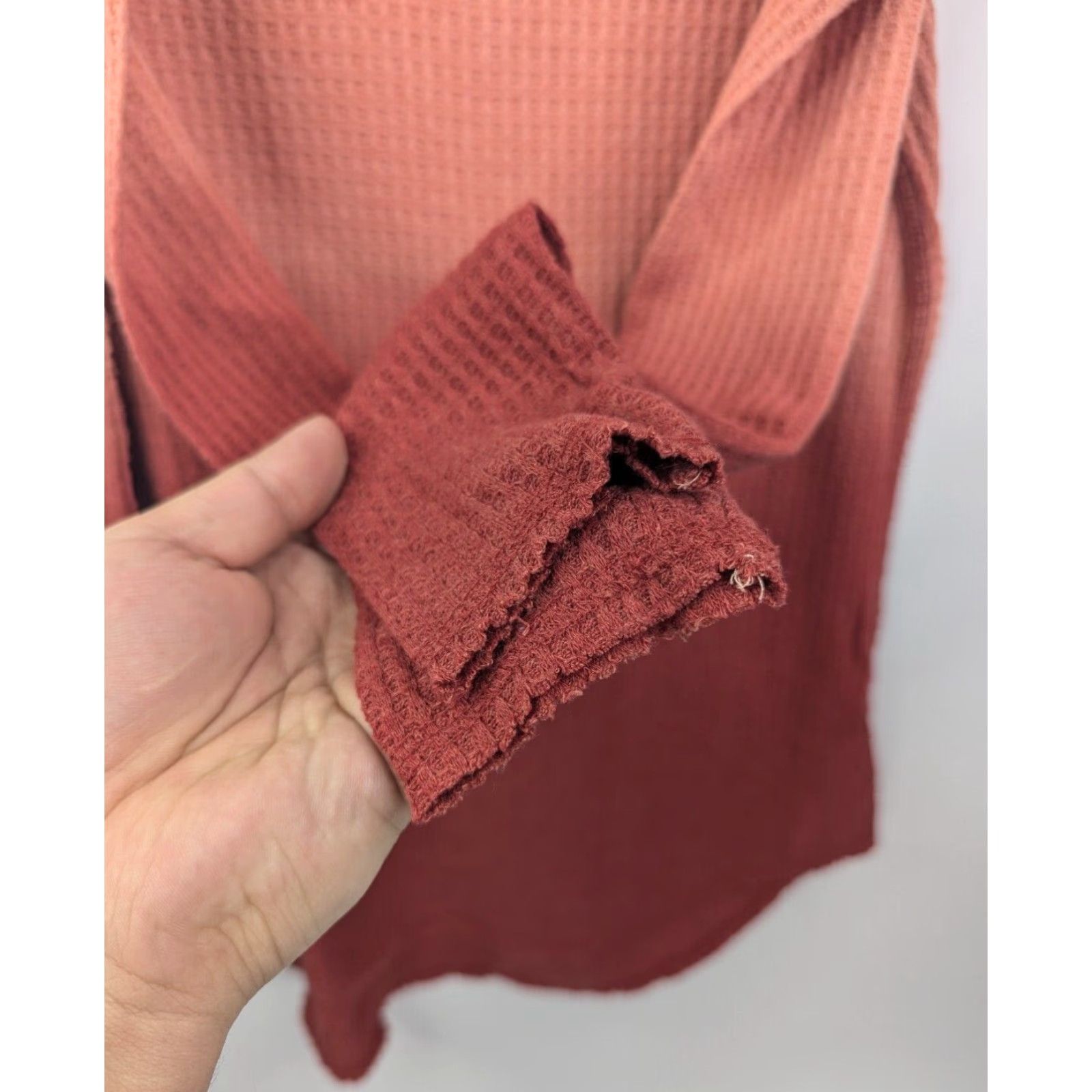Vintage Knox Rose Blouse Women M Orange Cold Shoulder Ombre Dip Dye Waffle Knit Crew Neck Pullover Casual Shirt Size M / US 6-8 / IT 42-44 - 4 Thumbnail