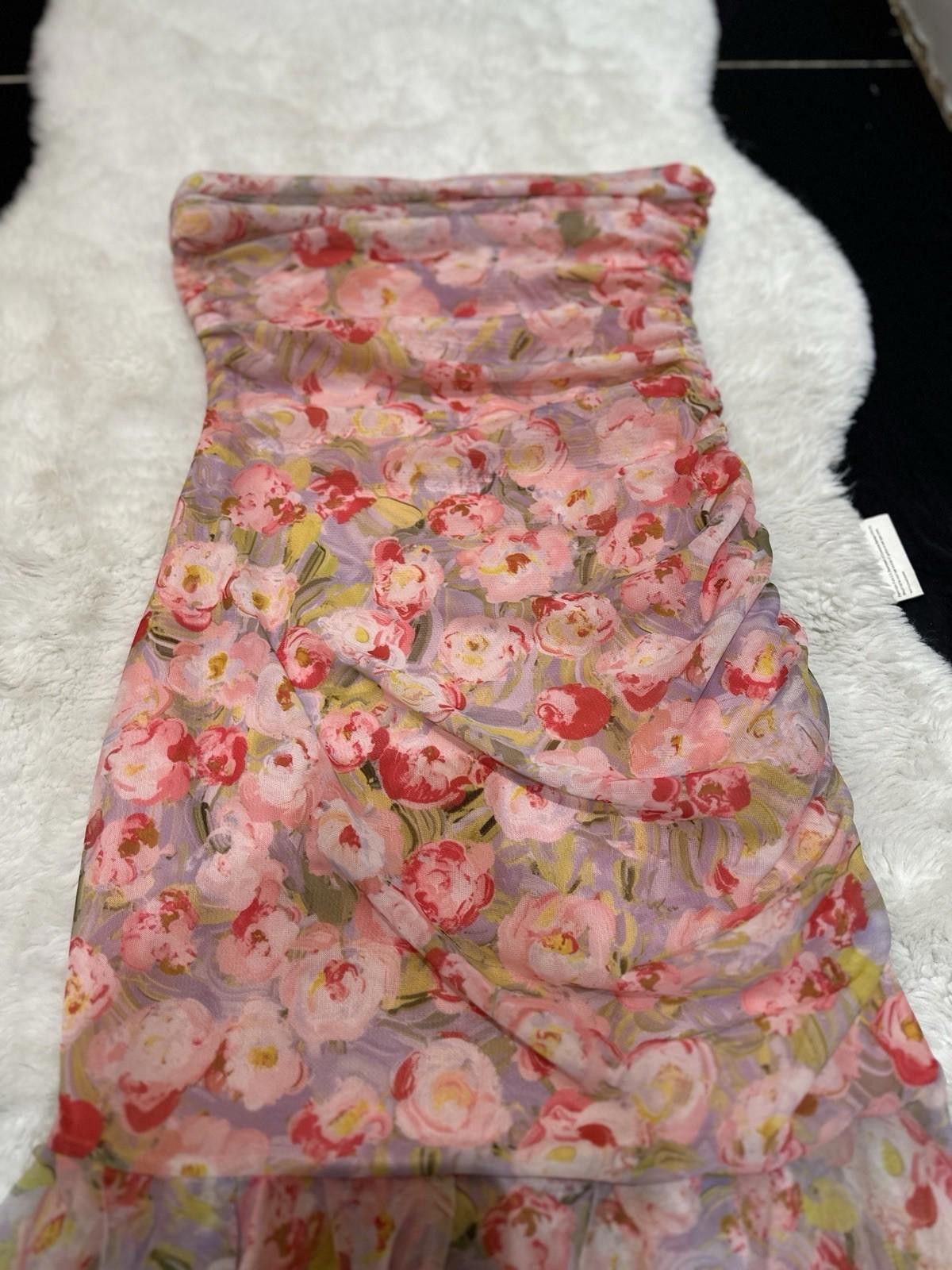 Zara Zara Pink Floral Tulle Asymetric Dress Size M / US 6-8 / IT 42-44 - 5 Thumbnail